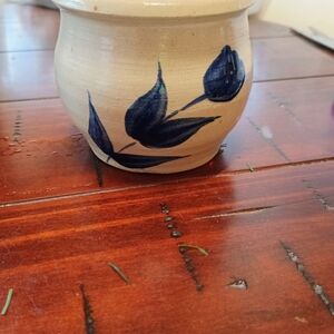 Elegant Ceramic Pot with Blue Floral Motif